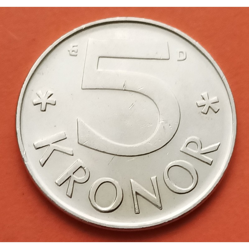 SUECIA 5 KRONOR 1990 ESCUDO y VALOR KM.853 MONEDA DE NIKEL SC- Sweden 5 Coronas
