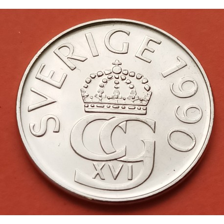 SUECIA 5 KRONOR 1990 ESCUDO y VALOR KM.853 MONEDA DE NIKEL SC- Sweden 5 Coronas