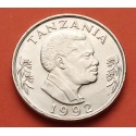 TANZANIA 1 SHILLINGI 1992 MANO CON ANTORCHA y PRESIDENTE KM.22 MONEDA DE NICKEL EBC