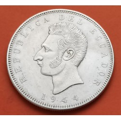 ECUADOR 5 SUCRES 1944 Ceca Mexico JOSE DE SUCRE y CONDOR EN ESCUDO KM.79 MONEDA DE PLATA MBC silver coin R/3