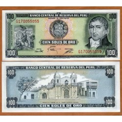 PERU 100 SOLES DE ORO 1975 IGLESIA DE LA CARIDAD e HIPOLITO UNANUE BANCO CENTRAL DE RESERVA Pick 108 BILLETE SC UNC BANKNOTE