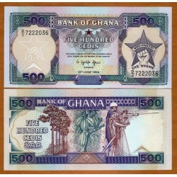 GHANA 500 CEDIS 1994 SOLDADO CON FUSIL, PUÑO y ESTRELLA Pick 28C BILLETE SC Africa UNC BANKNOTE