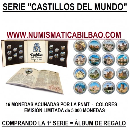 . 1 acoin @09/OCTUBRE ENVIO - CASTILLOS DEL MUNDO - ALBUM DE REGALO@ ESPAÑA 1,50 EUROS 2023 COLORES 16 MONEDAS NICKEL