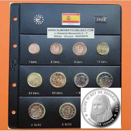 . @ENVIO HOY@ ESPAÑA MONEDAS EURO 2023 + 2€ CÁCERES + PRESIDENCIA + 40 EUROS 2023 PRINCESA LEONOR PLATA + HOJA PARDO