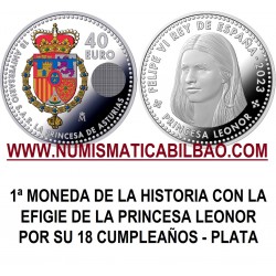 . 1 acoin @ENVIO HOY@ ESPAÑA 40 EUROS 2023 PRINCESA LEONOR MONEDA DE PLATA SC COLORES FNMT
