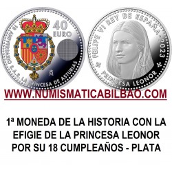 . 1 moneda 25/NOVIEMBRE ENVIO x ESPAÑA 40 EUROS 2022 V CENTENARIO DE LA VUELTA AL MUNDO PLATA SC COLORES FNMT