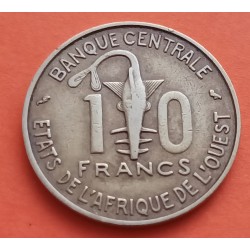 AFRICA DEL OESTE 10 FRANCOS 1968 PEZ KM.1A MONEDA DE LATON MBC++ Banque Centrale des Etats de L'Afrique De L'Ouest