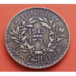 TUNEZ 2 FRANCOS 1945 TUNISIE BON POUR PROTECTORAT FRANCAIS KM.248 MONEDA DE LATON MBC+ Tunisia Francia WWII