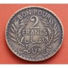 TUNEZ 2 FRANCOS 1945 TUNISIE BON POUR PROTECTORAT FRANCAIS KM.248 MONEDA DE LATON MBC+ Tunisia Francia WWII