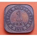 ESTRECHOS MALAYOS 1 CENTIMO 1919 JORGE V KM.32 MONEDA DE BRONCE MBC actual Malasia STRAITS SETTLEMENTS INDIA