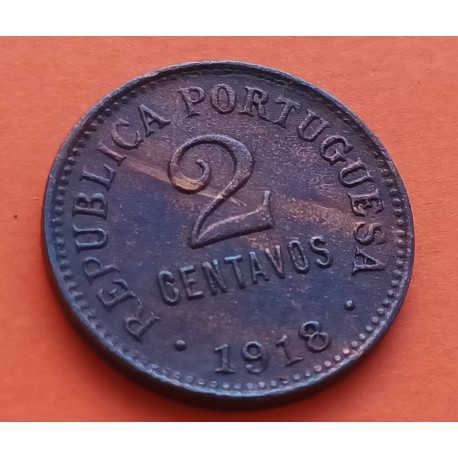 PORTUGAL 2 CENTAVOS 1918 ESCUDO y VALOR KM.568 MONEDA DE COBRE MBC+ República Portuguesa