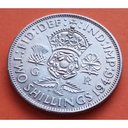 INGLATERRA 2 SHILLINGS 1946 JORGE VI y FLOR KM.855 MONEDA DE PLATA EBC UK Silver