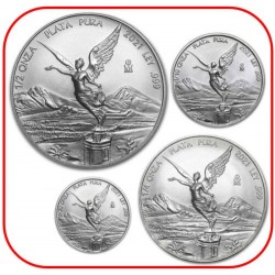 . 4 monedas x MEXICO 1/20 + 1/10 + 1/4 + 1/2 ONZA 2023 ANGEL ALADO PLATA PURA SC silver FRACCIONES DIVISIONAL OZ