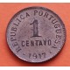 PORTUGAL 1 CENTAVO 1917 ESCUDO y VALOR KM.565 MONEDA DE BRONCE EBC- República Portuguesa
