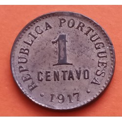 PORTUGAL 1 CENTAVO 1917 ESCUDO y VALOR KM.565 MONEDA DE BRONCE EBC- República Portuguesa