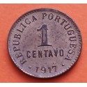 PORTUGAL 1 CENTAVO 1917 ESCUDO y VALOR KM.565 MONEDA DE BRONCE EBC- República Portuguesa