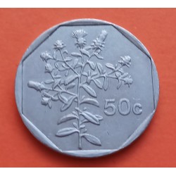 MALTA 50 CENTIMOS 1992 FLORES y ESCUDO KM.98 MONEDA DE NICKEL MBC Pre-Euro coin