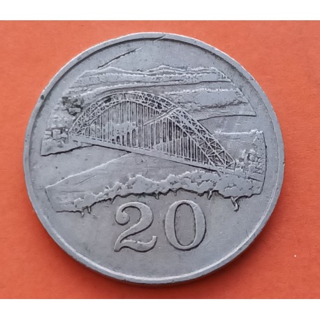 ZIMBABWE 20 centavos 1980 PAJARO y PUENTE KM.4 MONEDA DE NICKEL MBC- Africa