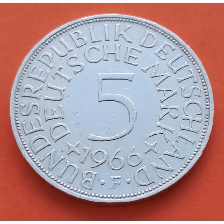 ALEMANIA 5 MARCOS 1966 F AGUILA y VALOR KM.112.1 MONEDA DE PLATA MBC- Germany BRD 5 Marks silver