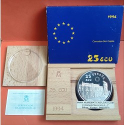 ESPAÑA 25 ECU 1994 BATALLA DE LEPANTO y MIGUEL DE CERVANTES MONEDA DE PLATA Cincuentin ESTUCHE FNMT 25 Ecus 1994 5 ONZAS