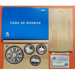 ESPAÑA CASA DE BORBON 3 monedas de 2000 PESETAS + 10000 PESETAS 1998 BORBONES Serie 2ª PLATA ESTUCHE FNMT 7,40 ONZAS