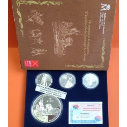 . 4 monedas x ESPAÑA 10 EUROS 2005 + 50 EUROS 2005 IV CENTENARIO DEL QUIJOTE PLATA ESTUCHE y CERTIFICADO FNMT