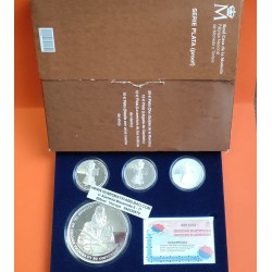 . 4 monedas x ESPAÑA 10 EUROS 2005 + 50 EUROS 2005 IV CENTENARIO DEL QUIJOTE PLATA ESTUCHE y CERTIFICADO FNMT