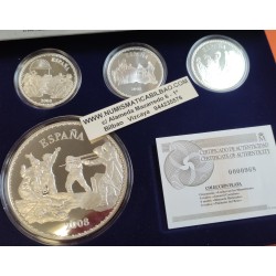 . 4 monedas x ESPAÑA 10 EUROS 2008 + 50 EUROS 2008 BICENTENARIO DE LA GUERRA DE INDEPENDENCIA PLATA ESTUCHE CERTIFICADO FNMT