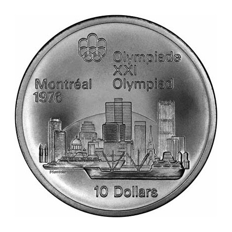 . CANADA 10 DOLARES 1973 OLIMPIADA MONTREAL SKYLINE PLATA SC-