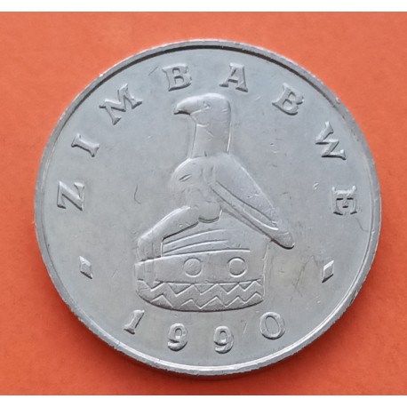 ZIMBABWE 50 CENTAVOS 1990 PAJARO y ESCUDO KM.5 MONEDA DE NICKEL MBC ZIMBABWE