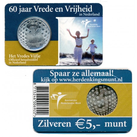 HOLANDA 5 EUROS 2005 REINA BEATRIZ COIN CARD MONEDA EN PLATA SC NETHERLANDS