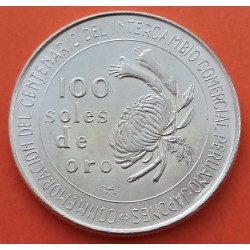 PERU 100 SOLES DE ORO 1973 INTERCAMBIO COMERCIAL KM.261 MONEDA DE PLATA SC- República Peruana 100 Soles 1973