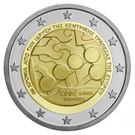 . 1 acoin CHIPRE 2 EUROS 2023 BANCO CENTRAL 60 ANIVERSARIO MONEDA CONMEMORATIVA SC Cyprus Zypern