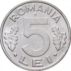 RUMANIA 5 LEI 1992 ESCUDO y VALOR KM.114 MONEDA DE ACERO BAÑADO EN NICKEL SC- Romania