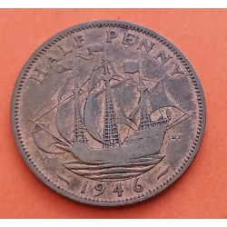 INGLATERRA 1/2 PENIQUE 1946 BARCO VELERO JORGE VI KM.896 MONEDA DE BRONCE MBC++ UK Half Penny coin