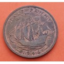 INGLATERRA 1/2 PENIQUE 1946 BARCO VELERO JORGE VI KM.896 MONEDA DE BRONCE MBC++ UK Half Penny coin