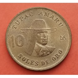 PERU 10 SOLES DE ORO 1983 TUPAC AMARU INDEPENDENCIA KM.255 MONEDA DE LATON MBC+ 10 Soles de Oro