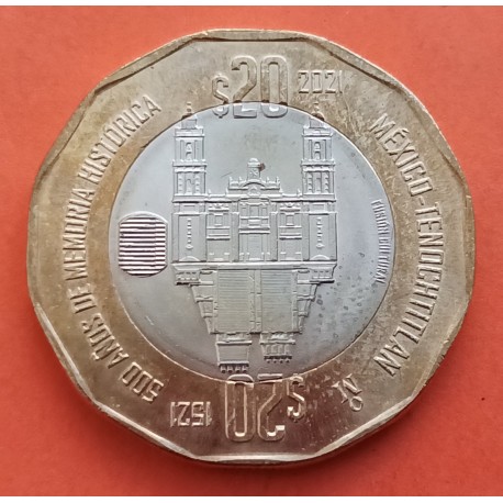 MEXICO 20 PESOS 2021 TENOCHTITLAN 500 AÑOS DE SU CAÍDA KM.997 MONEDA BIMETALICA SC- Mejico