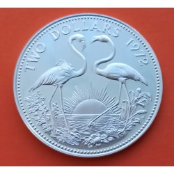 BAHAMAS 2 DOLARES 1972 FLAMINGOS y SOL RADIANTE KM.23 MONEDA DE PLATA PROOF 0,88 Onzas OZ silver coin