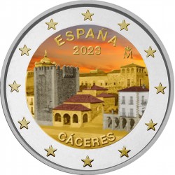 . 1 aacoin @COLOR Nº 2@ ESPAÑA 2 EUROS 2023 CIUDAD VIEJA DE CÁCERES Serie UNESCO SC BIMETALICA CONMEMORATIVA + CÁPSULA