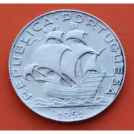 PORTUGAL 2,50 ESCUDOS 1951 CARABELA KM.580 MONEDA DE PLATA EBC República Portuguesa silver