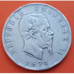 ITALIA 5 LIRAS 1874 M REY VITTORIO EMANUELE II KM.8.3 MONEDA DE PLATA MUY CIRCULADA Italy 5 Lire silver coin R/2