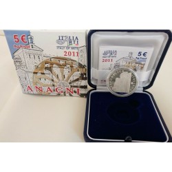 ITALIA 5 EUROS 2011 ANAGNI, ROSETON y GARGOLA Serie ITALY OF ARTS MONEDA DE PLATA PROOF ESTUCHE y CERTIFICADO