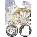 ITALIA 5 EUROS 2011 ANAGNI, ROSETON y GARGOLA Serie ITALY OF ARTS MONEDA DE PLATA PROOF ESTUCHE y CERTIFICADO