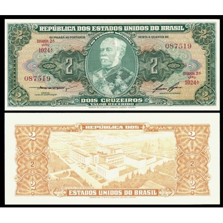 BRASIL 2 CRUZEIROS 1956 DUQUE DE CAIXAS Firma 6 Pick 157AC BILLETE SC Brazil UNC BANKNOTE