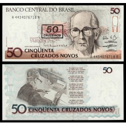 BRASIL 50 CRUZEIROS sobre 50 CRUZADOS NOVOS 1990 ESCRITOR Pick 223 Firma 26 BILLETE SC BRAZIL UNC BANKNOTE