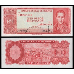 BOLIVIA 100 PESOS BOLIVIANOS 1962 SIMON BOLIVAR y ACTA DE INDEPENDENCIA Pick 164A BILLETE SC UNC BANKNOTE