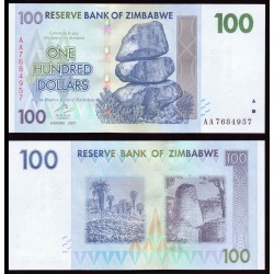 ZIMBABWE 100 DOLARES 2007 PALMERAS EPOCA DE INFLACION Pick 69 BILLETE SC Africa $100 DOLLARS UNC BANKNOTE