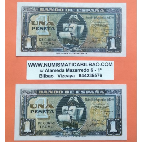 1 Billete NUEVO x ESPAÑA 1 PESETA 1940 CARABELA DE CRISTOBAL COLON Serie D Pick 122A BILLETE SC Spain UNC BANKNOTE