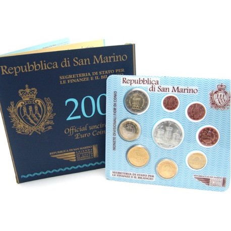 SAN MARINO CARTERA OFICIAL EUROS 2005 SET KMS 1+2+5+10+20+50 CENTIMOS 1 EURO + 2 EUROS 2005 + 5 EUROS PLATA